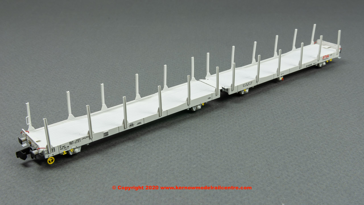 N-IPA-121B Revolution Trains IPA Single-deck Car Carrier Twin Set - Flat With Stakes In STVA Grey Livery